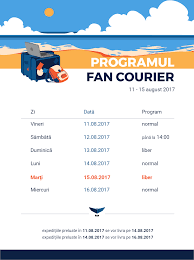 Download the fan courier app now and have access to the services you need even when you are not in front of a computer. Programul Fan Courier 11 15 August Fan Courier