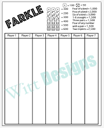 Pdf 8 5x11 Farkle Score Card Instant Download Pdf File To