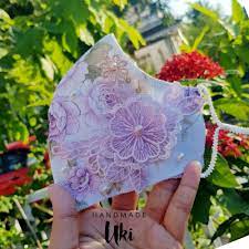 Fashionable 3 Layer Flower Lace Face Mask With Filter Pocket Designer Face Mask Fancy Face Mask Sweet Purple Face Mask Violet Face Mask Bridal Mask Fashion Face Mask Diy Face Mask