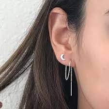 Double Piercing Earring Star And Moon Earrings Multiple Etsy Minimalist Ear Piercings Earings Piercings Cool Ear Piercings