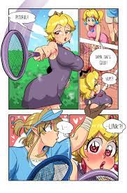 1boy 4girls breasts cleavage comic crossover female heart-shaped  pupils huge breasts link link (breath of the wild) mario (series) mario  tennis nintendo paper mario princess peach sasatseng shadow queen