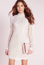 Channel Your Inner Kylie Jenner And Totally Work It In This High Neck Lace Dress This One Of A Kind Piece Features A Structured Mini Dress Cocktail Dress Lace