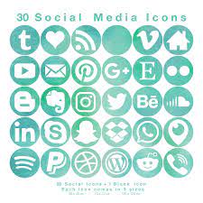 30 Web Blog Icons For Social Media Popular In Asia White On Seafoam Watercolour Perfect Circle Shape In 3 Sizes Png Files Social Media Icons Social Media Media Messages