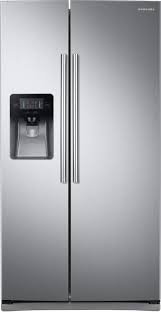 Plumbed ice water dispenser to give you chilled water and crushed or cubed ice. Samsung Rs25j500dsr 36 Inch Side By Side Refrigerator With Filtered Ice And Water Dispenser Power Cool Power Freeze Adjustable Spill Proof Shelves 2 Humidity Controlled Drawers Gallon Door Bins Led Display 25 Cu Ft Capacity
