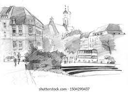 Pencil Drawing Sights Vilnius Lithuania Stock Illustration 1504290437