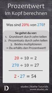 Prozentwert Im Kopf Berechnen Lernen Tipps Schule Mathe Formeln Mathematik Lernen