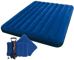 Jilani Classic Downy Airbed Set With 2 Pillows And Manual Hand Pump Queen Size 80 X60 X8 75 Air Mattress Camping Camping Bed Blue Bedding