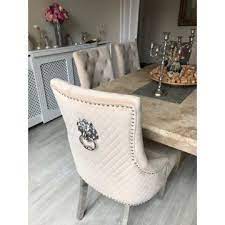 Pair of dining chair knocker back studs chairs. 2 X Luxury Mink Velvet Dining Chairs With Chrome Lion Head Door Knocker And Legs Modernfl
