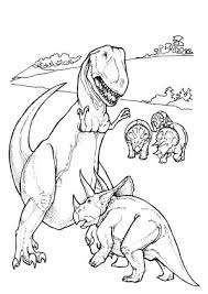 Ausmalbild Tyrannosaurus Rex Und Eine Herde Triceratops Zum Ausdrucken