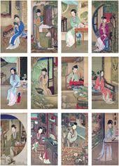 雍正十二美人和京剧旦角头间的翠鸟 中华美网资讯qing dynasty 清 北京故宫藏 十二美人图 桐荫品茶 chinese wall