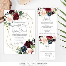 Editable Wedding Invitation Suite Boho Burgundy Wedding Etsy Wedding Invitations Boho Free Wedding Invitation Templates Wedding Invitations
