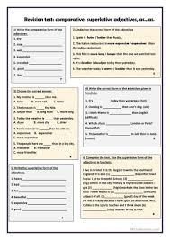 Comparative forms of adjectives exercises handout for kids comparative . Revision Test Comparative Superlative Adjectives As As English Esl Worksheets For Distance Learning And Physical Classrooms