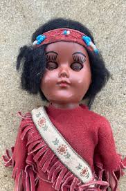 Vintage Native American Indian Toy Doll Red Outfit and Shoes Beaded  Headband