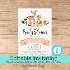 Floral Woodland Animals Baby Shower Invitation Editable Baby Etsy Animal Baby Shower Invitations Woodland Animal Baby Shower Invitations Woodland Baby Shower Invitations