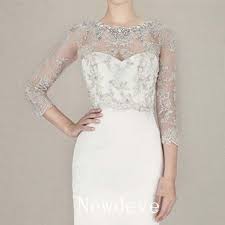 White Ivory Crystal Appliques Wedding Jacket 3 4 Sleeve Bridal Boleros Wraps New Wedding Dress Bolero Wedding Dress Long Sleeve Wedding Dresses
