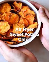 Air Fryer Sweet Potato Chips Gluten Free Vegan Video Recipe Video In 2021 Sweet Potato Chips Air Fryer Sweet Potato Chips Sweet Potato Chips Recipe