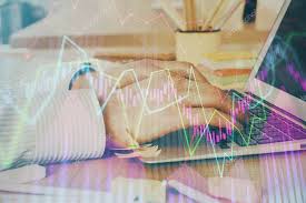 Multi Exposure Of Stock Market Graph With Man Working On Laptop On Background C Aff Stock