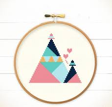 Needle minders, cross stitch patterns & cross stitch kits. Modern Geometric Counted Cross Stitch Pattern Pdf Mountains With Hats N Love Instant Download Redbear Design Online Store Powered By Storenvy