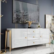 White 63 Inch Sideboard With 2 Doors 3 Drawers Modern Kitchen Storage Sideboard Cabinet Gold Frame In 2020 Modern Kitchen Storage Living Room Storage Cabinet Sideboard Storage