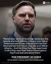 Remember, we're an American family." Vice President JD Vance addressed the  Minneapolis school shooting, telling a crowd in Wisconsin that the victims  and their families "need their fellow Americans to reach out