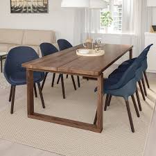 Cindy crawford home san francisco gray 5 pc dining room with blue chairs. Morbylanga Baltsar Table And 6 Chairs Oak Veneer Brown Stained Black Blue Ikea