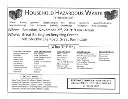 Transfer station schedule, rules & fees. Household Hazardous Waste 11 2 2019 Great Barrington Ma