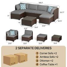 Outdoor Patio Furniture Set, Lofka 7 Pieces Wicker Sectional Sofa Set with  Table for Garden & Backyard, Gray