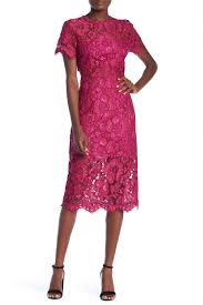 Nsr Lace Short Sleeve Sheath Midi Dress Hautelook Midi Sheath Dress Yellow Lace Dresses Midi Cocktail Dress