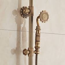 Hot Selling Antique Brass Finish Bathroom Rainfall With Spray Shower Durable Brass Construction Faucet Set Xt338 In 2020 Antique Brass Faucet Antique Brass Bathroom Faucet Finished Bathrooms