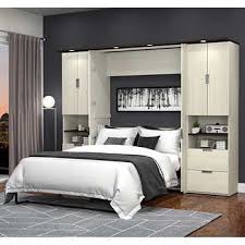 Boutique Full Wall Bed With Two Storage Units In White In 2020 Modern Murphy Beds Murphy Bed Desk Murphy Bed