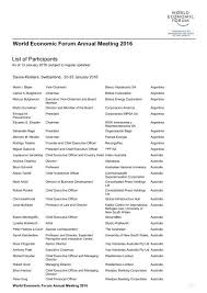 Check spelling or type a new query. World Economic Forum Annual Meeting 2016 List Of Participants
