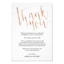 Rose Gold Thank You Card Wedding Zazzle Com In 2020 Thank You Card Wording Wedding Thank You Cards Wording Bridesmaid Thank You