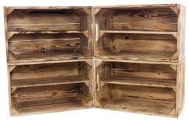 Alte holzpaletten und obstkisten eignen sich nicht nur für den transport, sondern machen auch als möbel in unserer wohnung eine gute figur. 4x Holzkisten Geflammt Mit 2 Eingriffen Und Kaufland De