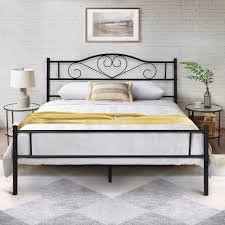 Vecelo Black Metal Twin Full Queen Metal Bed Platform Bed Curved Headboard Fixed Bed Frame Twin Full Queen Size 3 Opotion Overstock 29059468 Queen