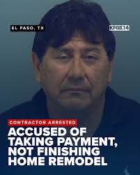 A 56-year-old contractor in El Paso was arrested Monday after being accused  of not finishing the work he was paid for. 📷: EPCSO  https://kfoxtv.com/newsletter-daily/el-paso-contractor-arrested-for-taking-payment-not-finishing-home-remodel