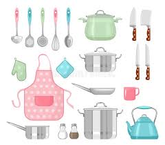 cartoon kitchen utensils stock
