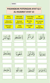 إِنَّ الَّذِينَ يُنَادُونَكَ مِنْ وَرَاءِ الْحُجُرَاتِ أَكْثَرُهُمْ لَا يَعْقِلُونَ. Lkpd Belajar Q S Al Hujurat Ayat 13 Worksheet