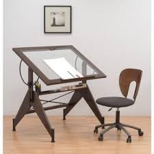 Studio Designs Aries Glass Top Drafting Table Wood Drafting Table Office Furniture Design
