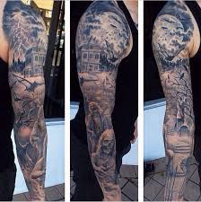 Black And Grey Full Sleeve Tattoo Ideas Cool Black And Grey Tattoo Dark Night Halloween Tattoos Sleeve Full Sleeve Tattoos Sleeve Tattoos