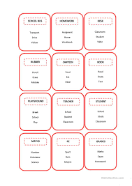 The objective of the game is for a player to have his/her partner (s) guess the word on his/her card without using the word itself or five additional words listed on the card. Taboo Cards School English Esl Worksheets For Distance Learning And Physical Classrooms