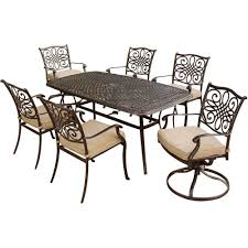 Outdoor Patio Furniture Set 7pc Deep Cushioned Outdoor Dining Set Tan Rust Free Hanover Dining Furniture Sets Patio Furniture Sets Metal Patio Furniture