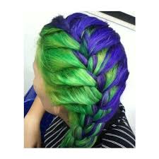 Braided Hair Half Purple And Half Green Hair Colors Ideas Liked On Polyvore Featuring Accessories Hair A Green Hair Colors Hair Styles Purple And Green Hair