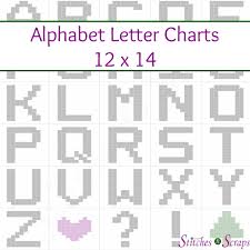 The free printable stencils are in a block font and include all the alphabet letters a through z, numbers 1 though 9, and of course punctuation. Letter Charts Entire Alphabet 12 X 14 Stitches N Scraps