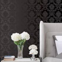 Vintage velvet flock damask wallpaper, flocked wallpaper, papier. Damask Velvet Wallpaper Black Wayfair