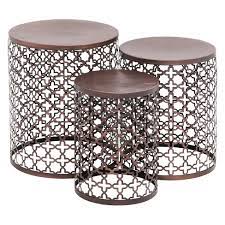 Joveco golden modern designed accent metal drum round end table with glass top. Metal Set Of 3 Cylinder Quatrefoil Design Accent Tables Brown Olivia May Target