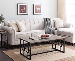 Amazon Com Weathered Grey Oak Black Frame Square Design Sides Occasional Coffee Ta Coffee Table Industrial Style Coffee Table Rustic Industrial Coffee Table