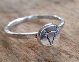 Longhorn Ring Steer Skull Outline Sterling Silver Ring Bull Ring Cow Head Rustic Ring South Skull Wedding Ring Custom Wedding Rings Sterling Silver Rings