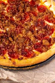 Meat lovers pizza can have bacon on it and salami and varies slightly. Meat Lovers Pizza Recipe Queenslee Appetit