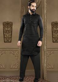 Readymade Black Full Sleeved Linen Pathani Kurta With Convertible Collar And Patch Pockets Punjabi Kurta Pajama Men Kurta Pajama Men Gents Kurta Design Choose kurta pajama for wedding from wide range available at your favorite online destination rajwadi.com! pinterest