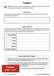 Triggers Worksheet Therapist Coping Skills Worksheets Coping Skills Therapy Worksheets